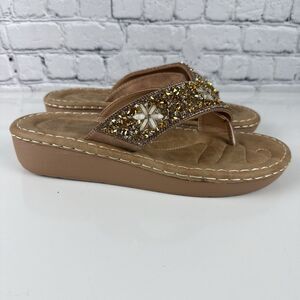 Patrizia Spring Step Womens Masai Embellished Wedge Flip Flop Sandals 10.5-11